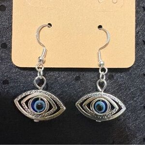 Mystic Silver and Blue Evil Eye Earrings, Moving Eyes, Handmade, New!